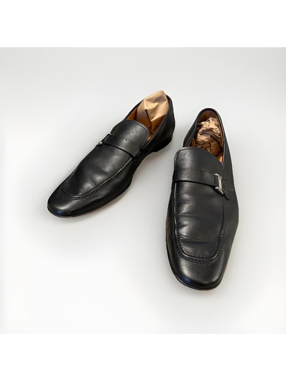 MAGNANNI LINO MENS BUCKLE STRAP BLACK LEATHER LOAFERS SIZE 9M MADE IN SPAIN VGC